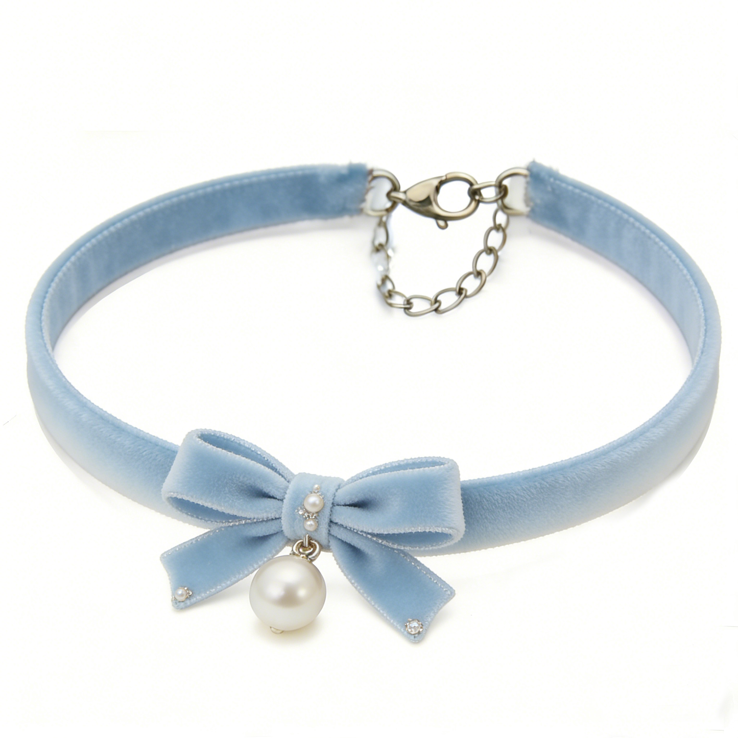 Light Blue Bow Pearl Choker