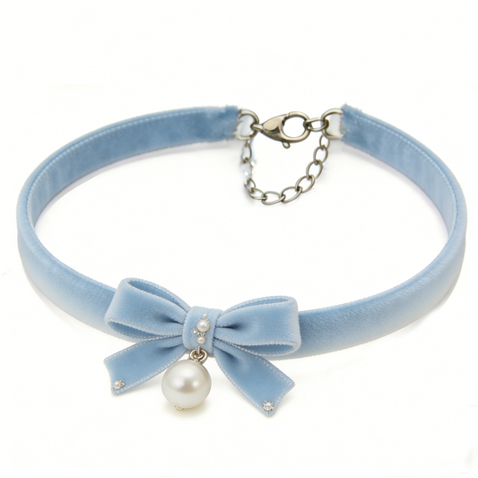 Light Blue Bow Pearl Choker