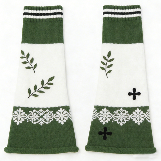 Green Leaf Cross Knit Leg Warmers