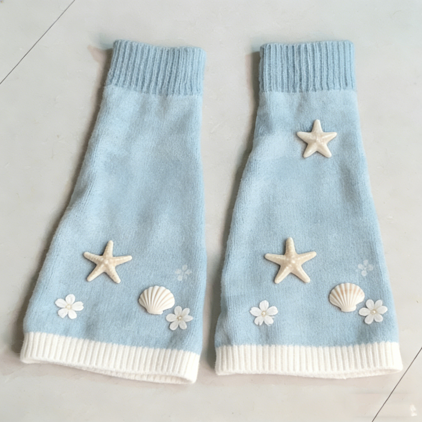 Light Blue Starfish Shell Leg Warmers