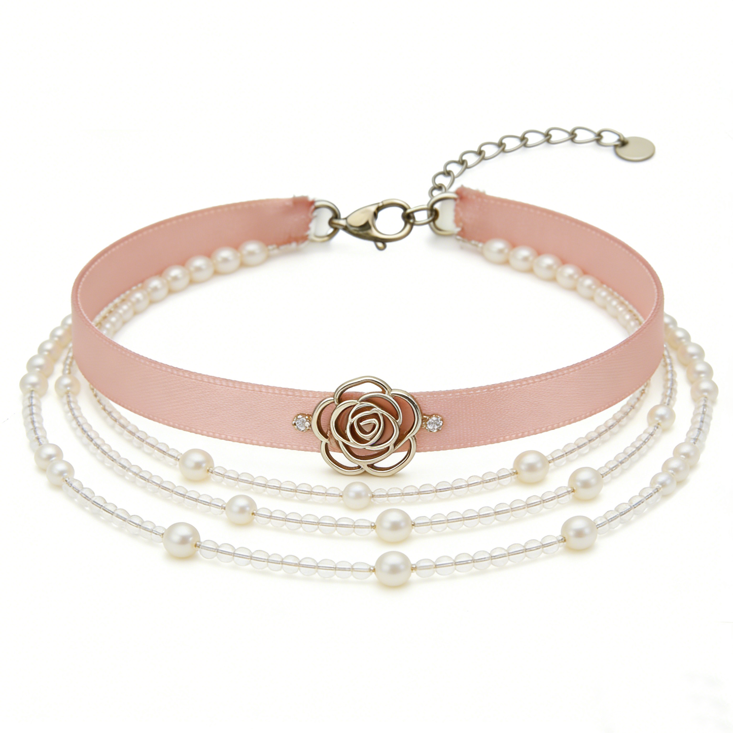 Pink Multi-Layer Rose Choker