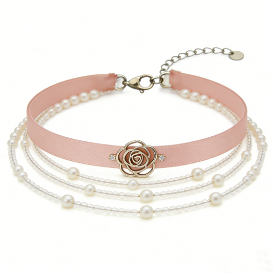 Pink Multi-Layer Rose Choker