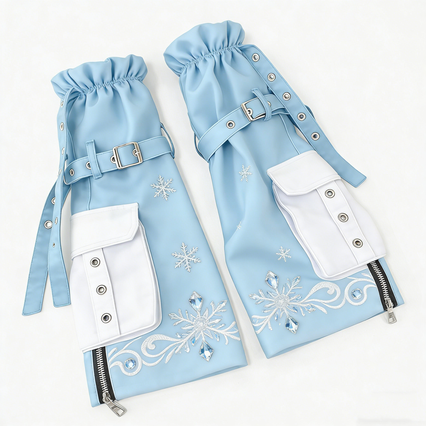 Light Blue Snowflake Faux Leather Leg Warmers