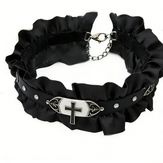 Black Cross Ruffle Choker