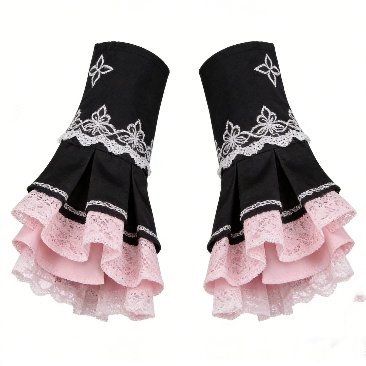 Black Pink Floral Lace Arm Sleeves