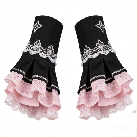 Black Pink Floral Lace Arm Sleeves