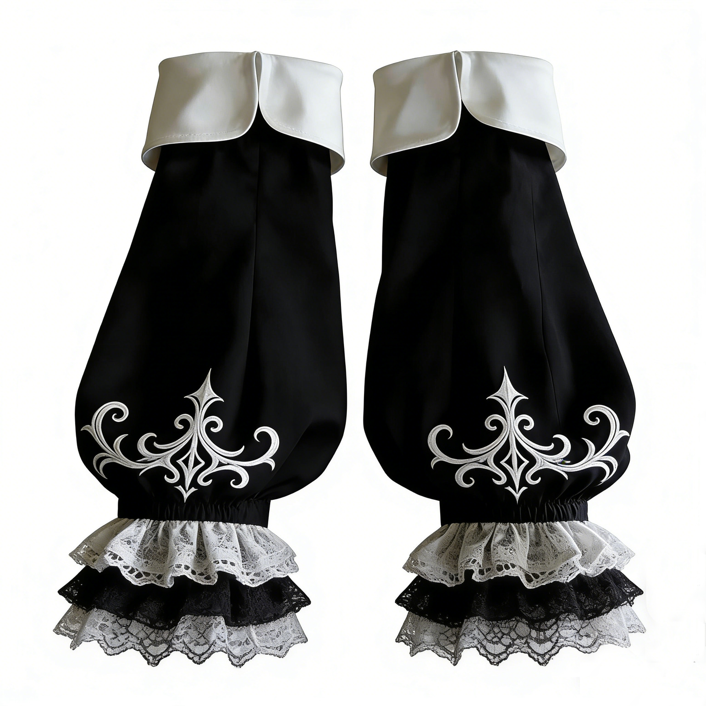 Black White Embroidered Cuff Arm Sleeves