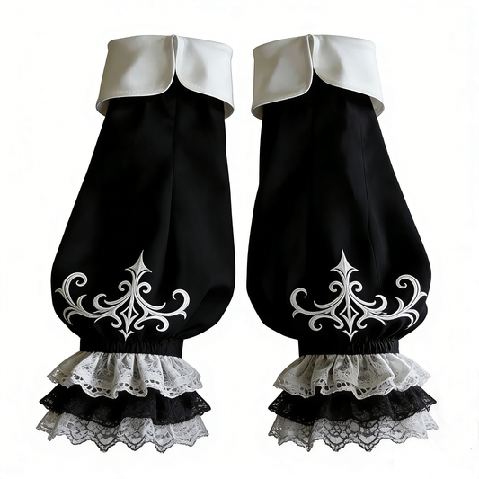 Black White Embroidered Cuff Arm Sleeves