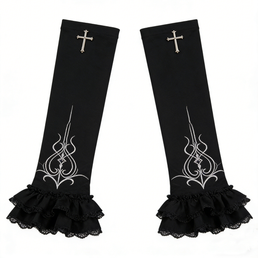 Black Cross Embroidered Long Arm Sleeves