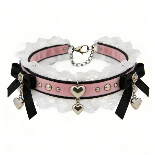 Pink Black Heart Choker