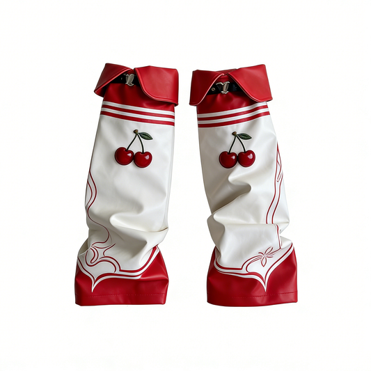 Cherry Red & White Faux Leather Leg Warmers