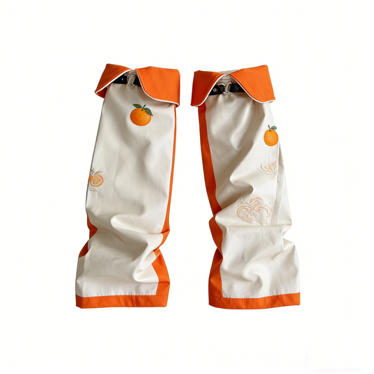 Orange & White Satin Embroidered Leg Warmers