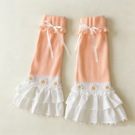Peach Daisy Ruffle Leg Warmers