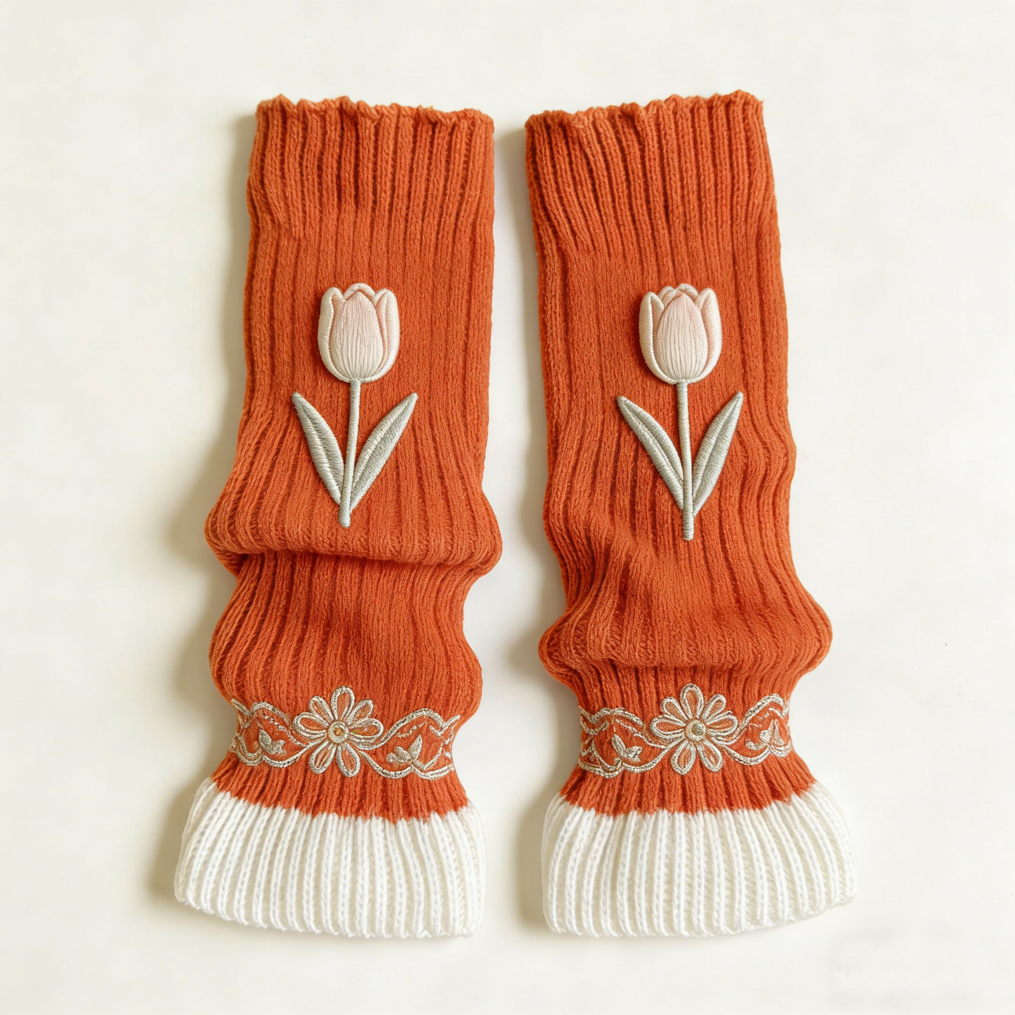 Tulip Orange Knit Leg Warmers
