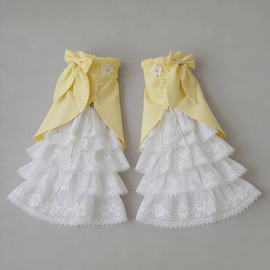 Yellow Flower Lace Tiered Leg Warmers