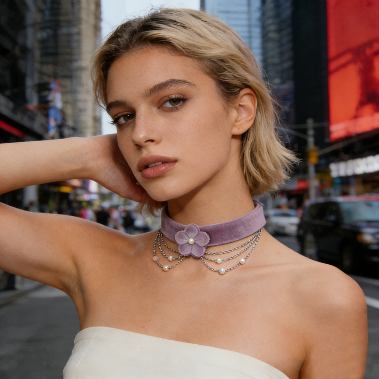 Purple Flower Chain Choker