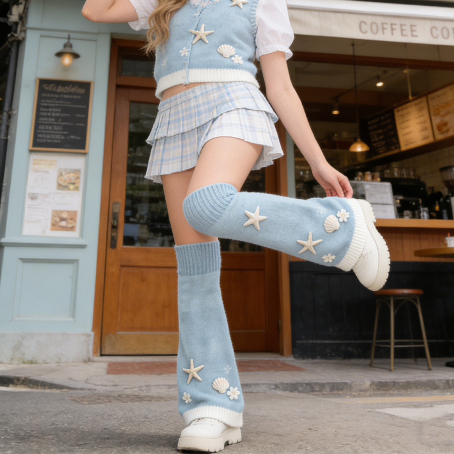 Light Blue Starfish Shell Leg Warmers