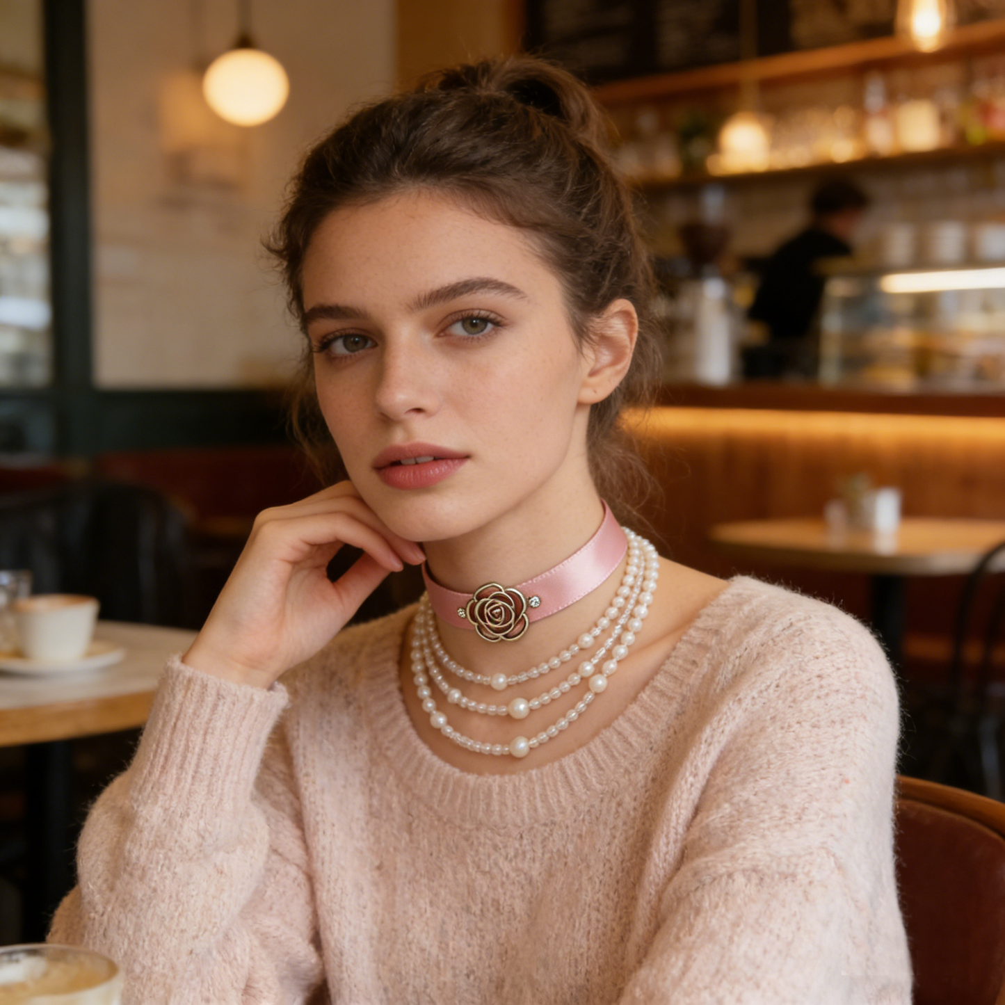 Pink Multi-Layer Rose Choker