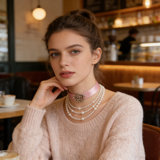 Pink Multi-Layer Rose Choker
