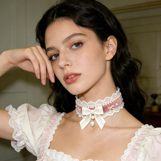 Pink Lace Bow Choker