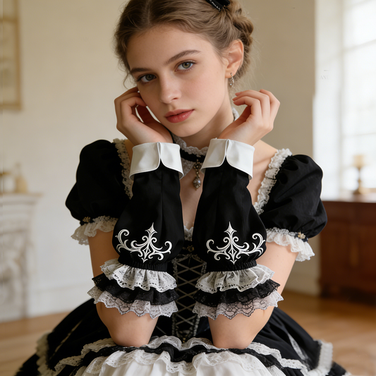Black White Embroidered Cuff Arm Sleeves