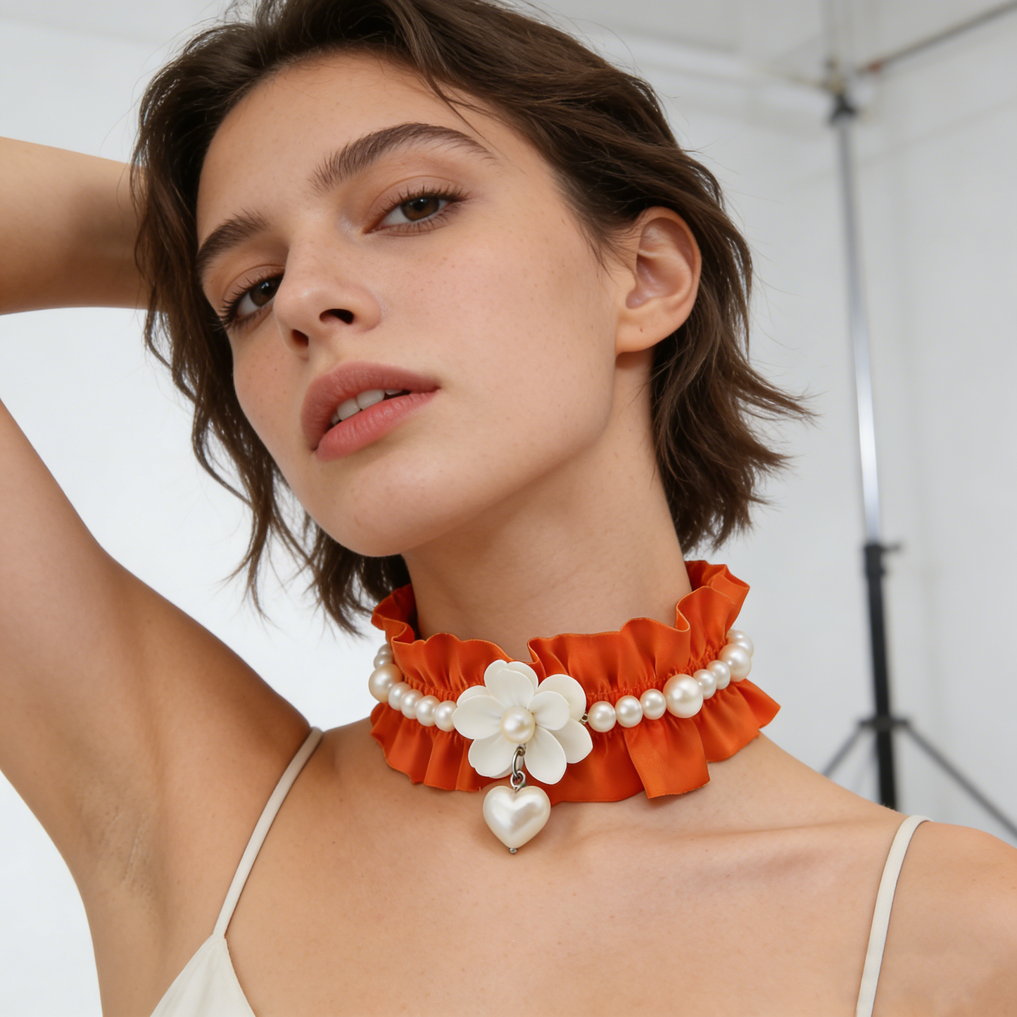 Orange Ruffle Flower Choker