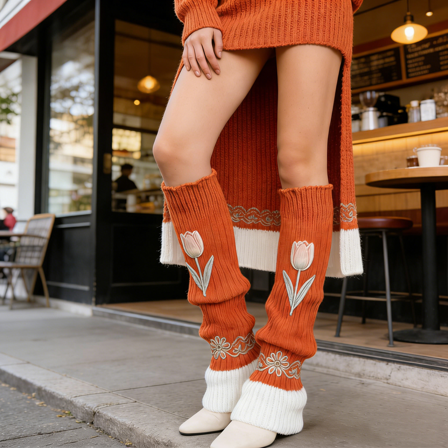 Tulip Orange Knit Leg Warmers