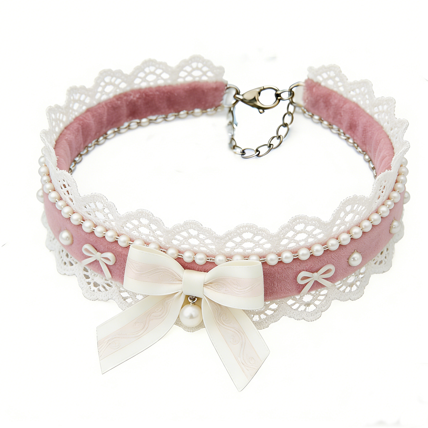 Pink Lace Bow Choker