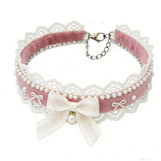 Pink Lace Bow Choker