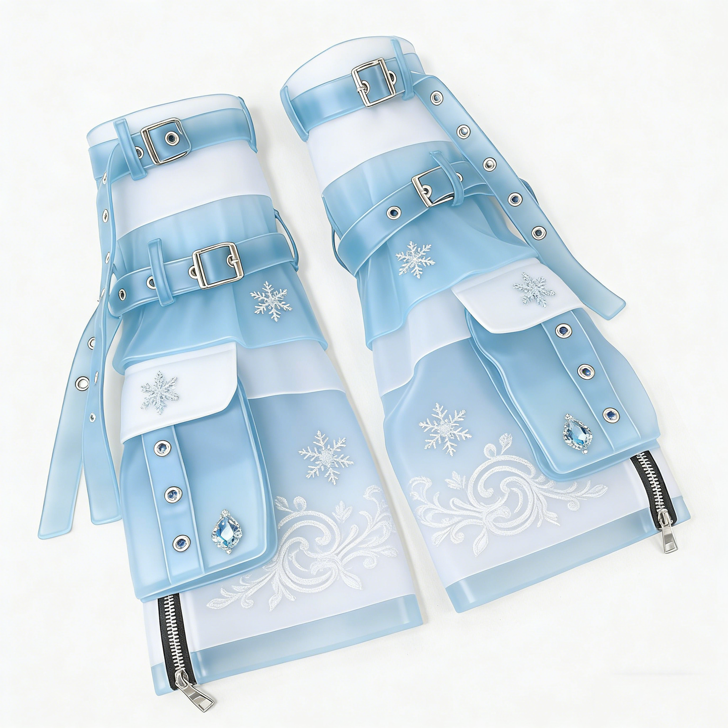Transparent Blue Snowflake Punk Leg Warmers