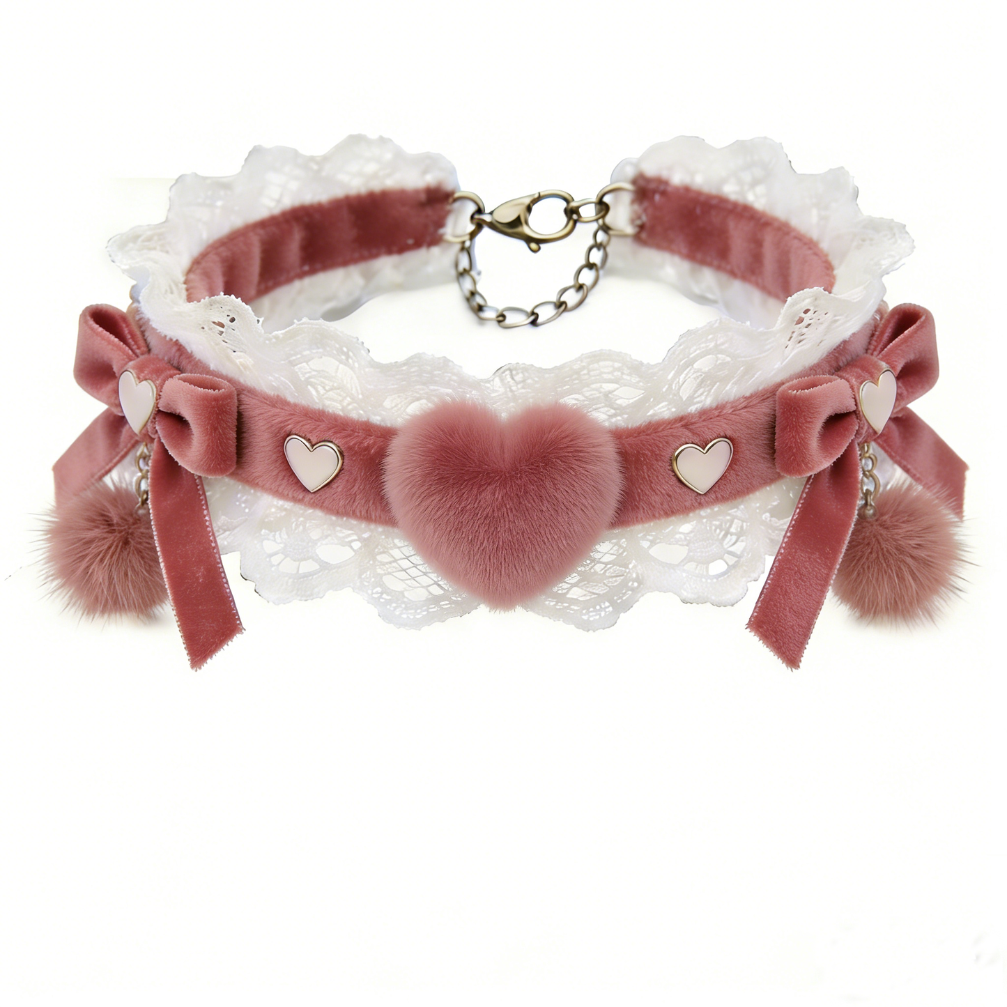 Pink Heart Pom Pom Choker