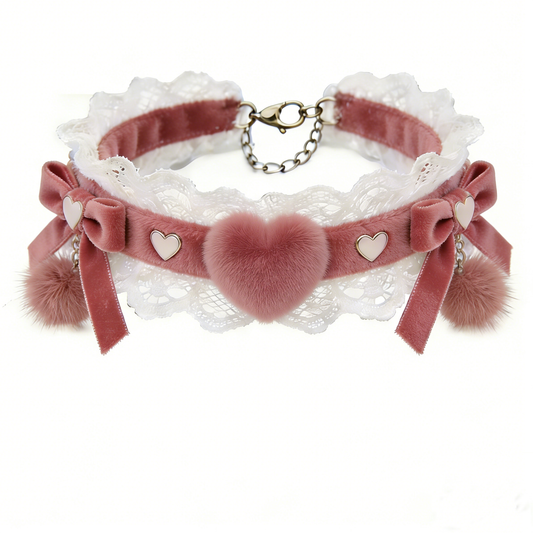Pink Heart Pom Pom Choker
