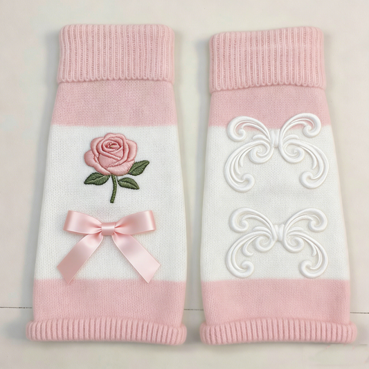 Pink White Rose Bow Leg Warmers