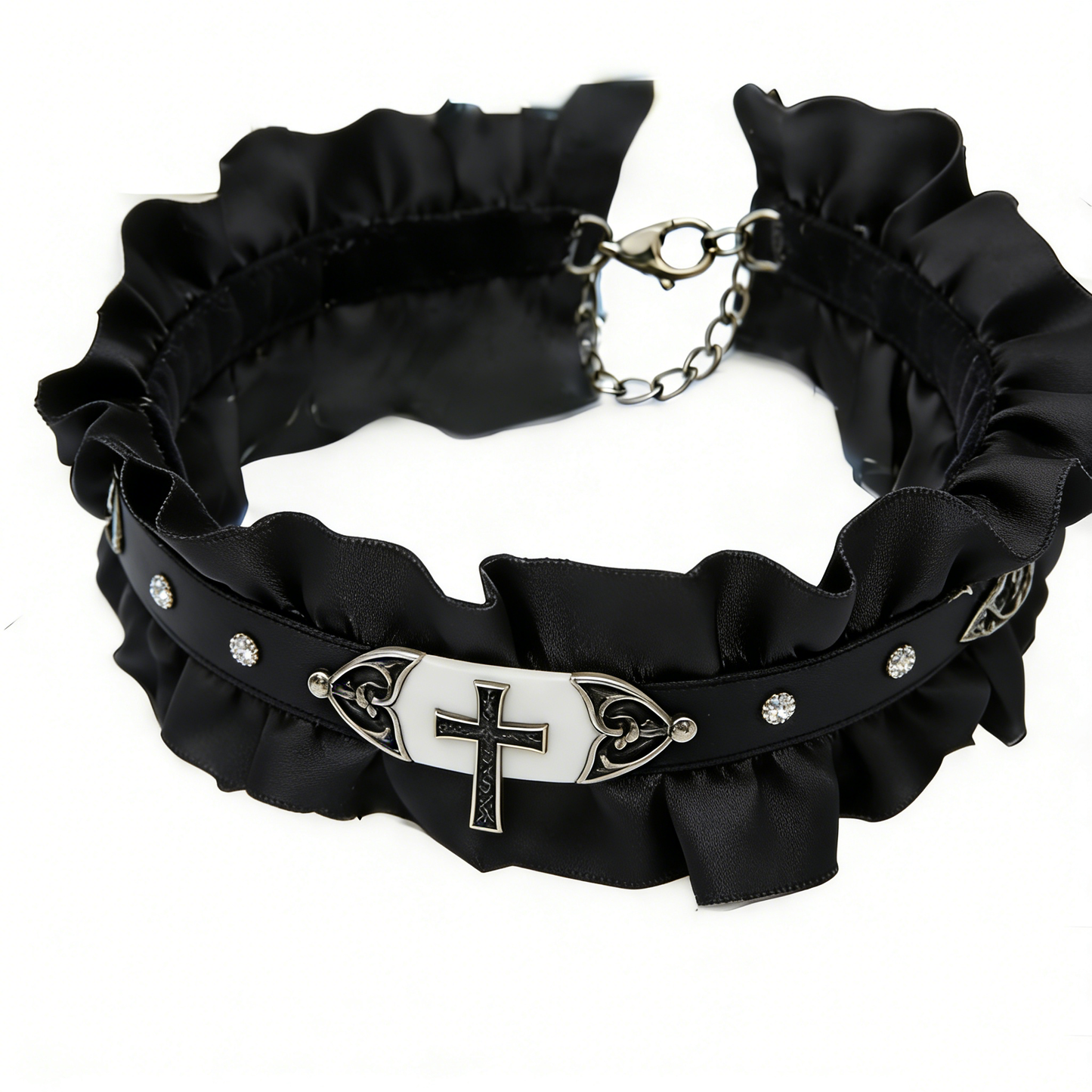 Black Cross Ruffle Choker