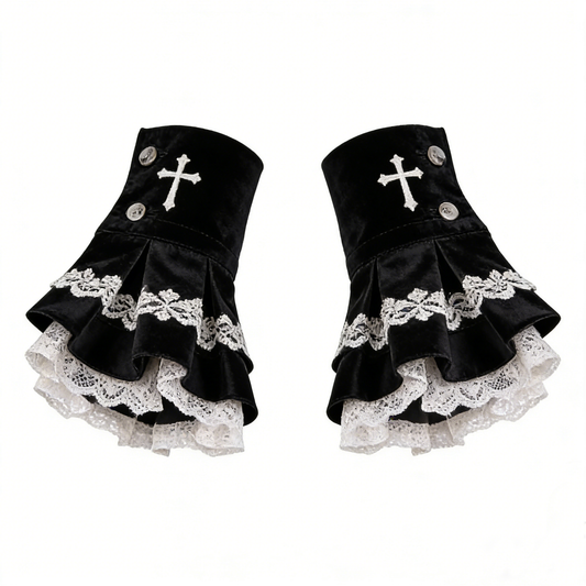 Black Velvet Cross Lace Arm Sleeves