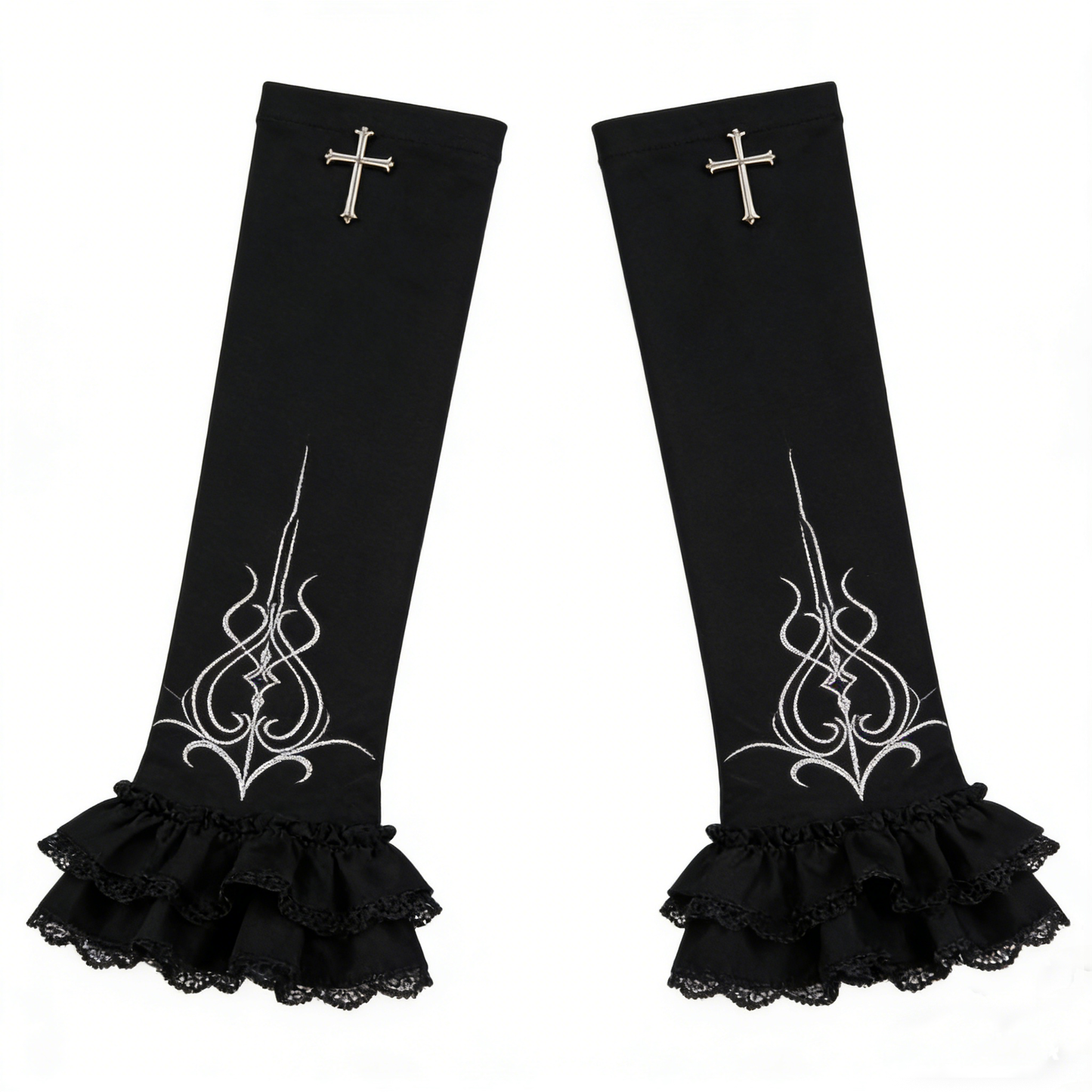 Black Cross Embroidered Long Arm Sleeves