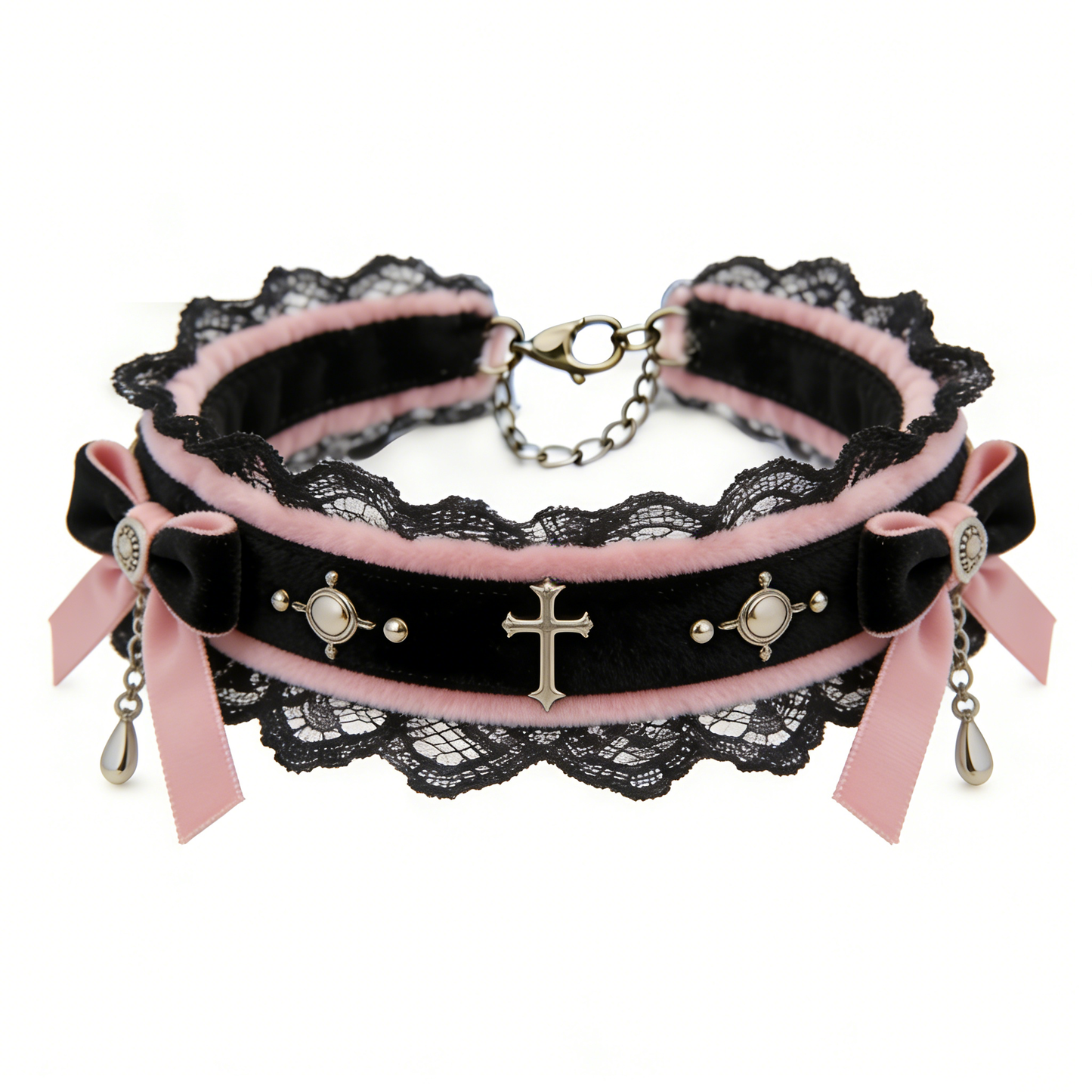 Pink-Black Cross Lace Choker