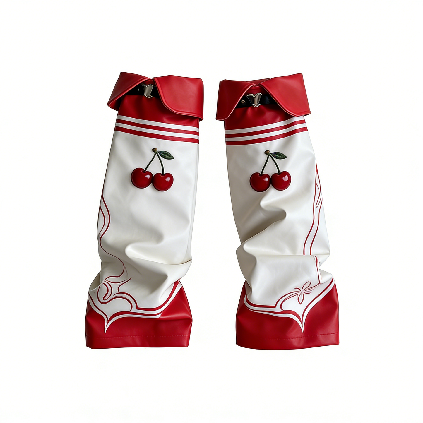 Cherry Red & White Faux Leather Leg Warmers