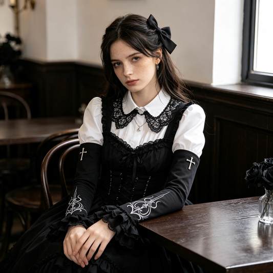 Black Cross Embroidered Long Arm Sleeves