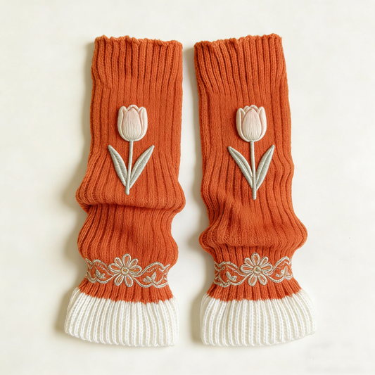 Tulip Orange Knit Leg Warmers