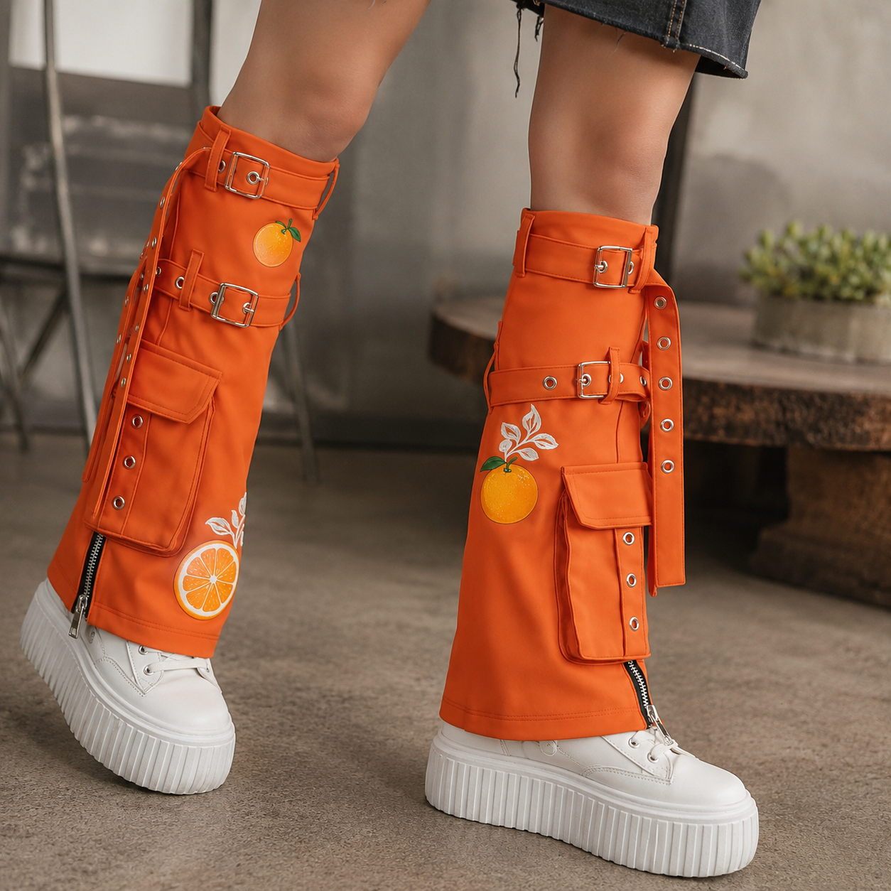 Orange Cargo Punk Leg Warmers