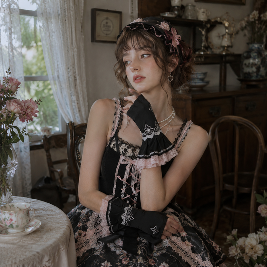 Black Pink Floral Lace Arm Sleeves